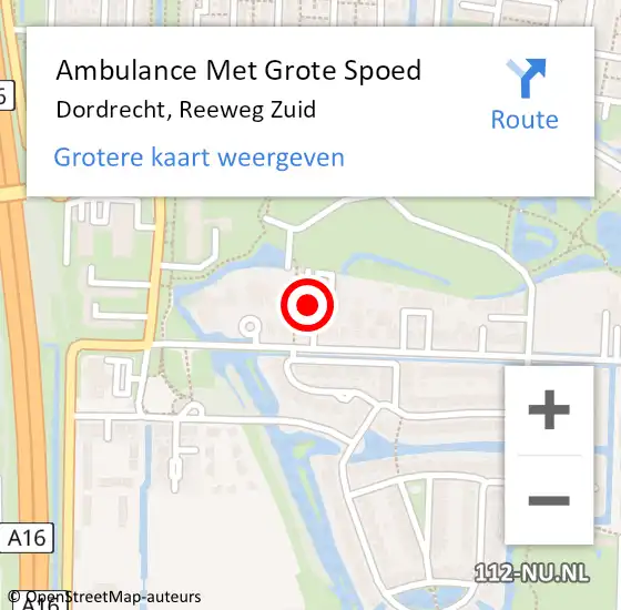 Locatie op kaart van de 112 melding: Ambulance Met Grote Spoed Naar Dordrecht, Reeweg Zuid op 25 juli 2024 11:03