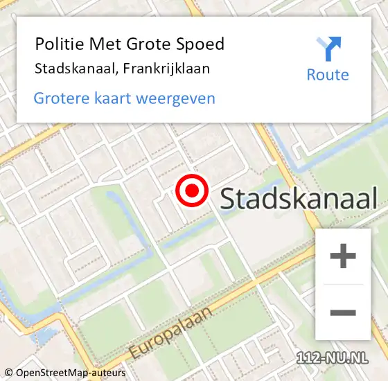 Locatie op kaart van de 112 melding: Politie Met Grote Spoed Naar Stadskanaal, Frankrijklaan op 25 juli 2024 11:04