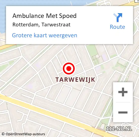 Locatie op kaart van de 112 melding: Ambulance Met Spoed Naar Rotterdam, Tarwestraat op 25 juli 2024 11:32