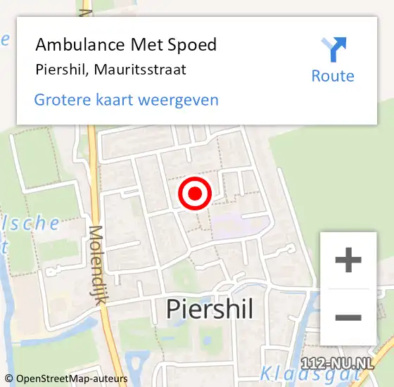 Locatie op kaart van de 112 melding: Ambulance Met Spoed Naar Piershil, Mauritsstraat op 25 juli 2024 11:52