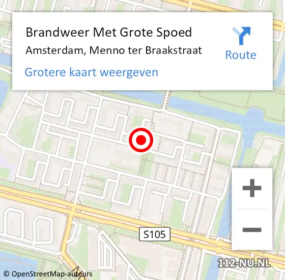 Locatie op kaart van de 112 melding: Brandweer Met Grote Spoed Naar Amsterdam, Menno ter Braakstraat op 25 juli 2024 12:01