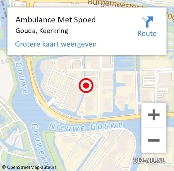 Locatie op kaart van de 112 melding: Ambulance Met Spoed Naar Gouda, Keerkring op 25 juli 2024 12:01