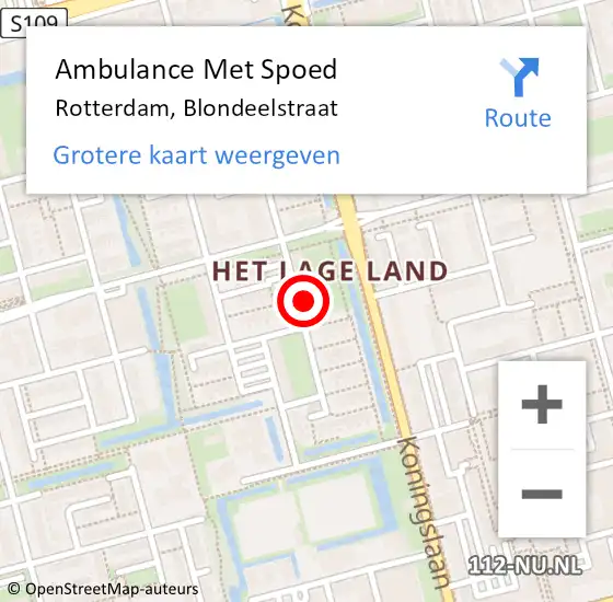 Locatie op kaart van de 112 melding: Ambulance Met Spoed Naar Rotterdam, Blondeelstraat op 25 juli 2024 12:30