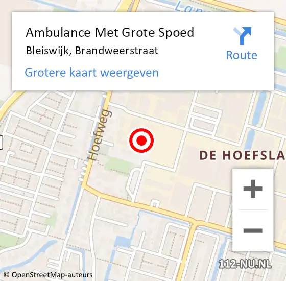 Locatie op kaart van de 112 melding: Ambulance Met Grote Spoed Naar Bleiswijk, Brandweerstraat op 25 juli 2024 12:32