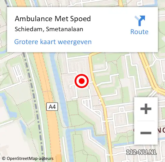 Locatie op kaart van de 112 melding: Ambulance Met Spoed Naar Schiedam, Smetanalaan op 25 juli 2024 12:39