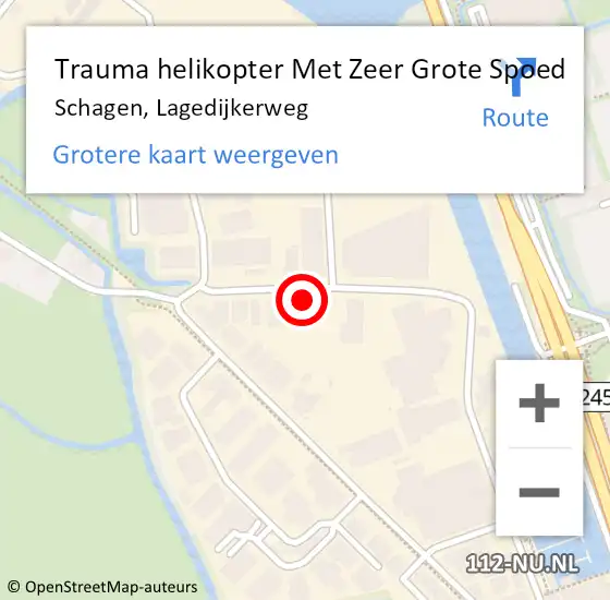 Locatie op kaart van de 112 melding: Trauma helikopter Met Zeer Grote Spoed Naar Schagen, Lagedijkerweg op 25 juli 2024 13:00
