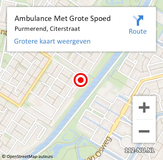 Locatie op kaart van de 112 melding: Ambulance Met Grote Spoed Naar Purmerend, Citerstraat op 25 juli 2024 13:22