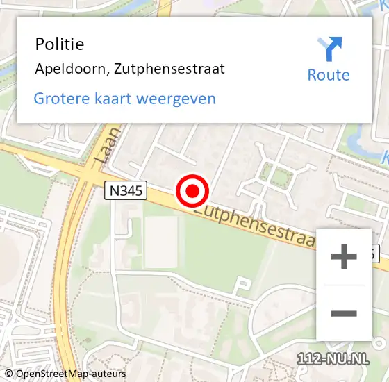 Locatie op kaart van de 112 melding: Politie Apeldoorn, Zutphensestraat op 25 juli 2024 13:37