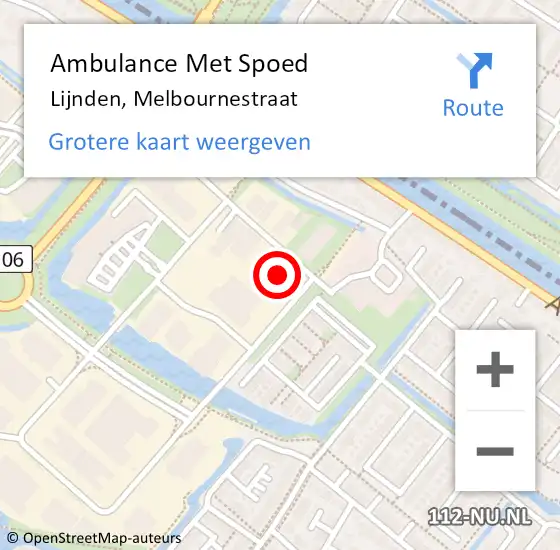 Locatie op kaart van de 112 melding: Ambulance Met Spoed Naar Lijnden, Melbournestraat op 25 juli 2024 13:37