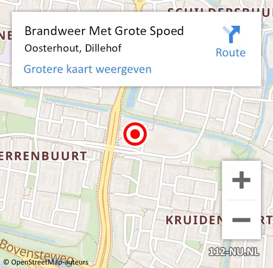 Locatie op kaart van de 112 melding: Brandweer Met Grote Spoed Naar Oosterhout, Dillehof op 25 juli 2024 14:18