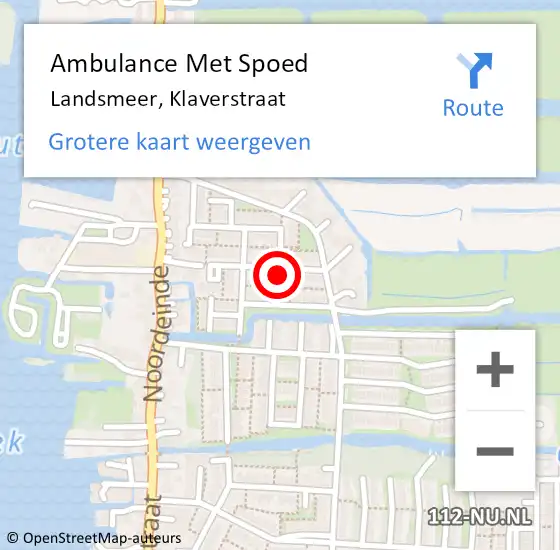 Locatie op kaart van de 112 melding: Ambulance Met Spoed Naar Landsmeer, Klaverstraat op 25 juli 2024 14:29