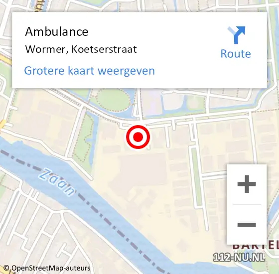 Locatie op kaart van de 112 melding: Ambulance Wormer, Koetserstraat op 25 juli 2024 14:31