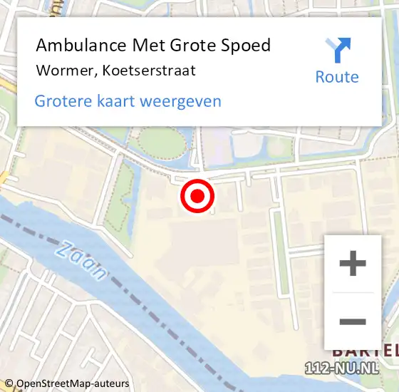 Locatie op kaart van de 112 melding: Ambulance Met Grote Spoed Naar Wormer, Koetserstraat op 25 juli 2024 14:33