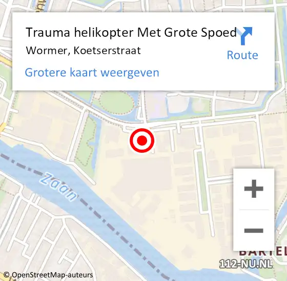 Locatie op kaart van de 112 melding: Trauma helikopter Met Grote Spoed Naar Wormer, Koetserstraat op 25 juli 2024 14:34