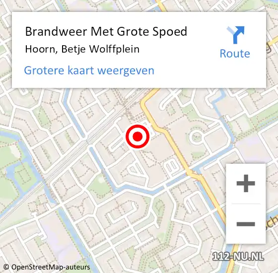 Locatie op kaart van de 112 melding: Brandweer Met Grote Spoed Naar Hoorn, Betje Wolffplein op 25 juli 2024 14:41