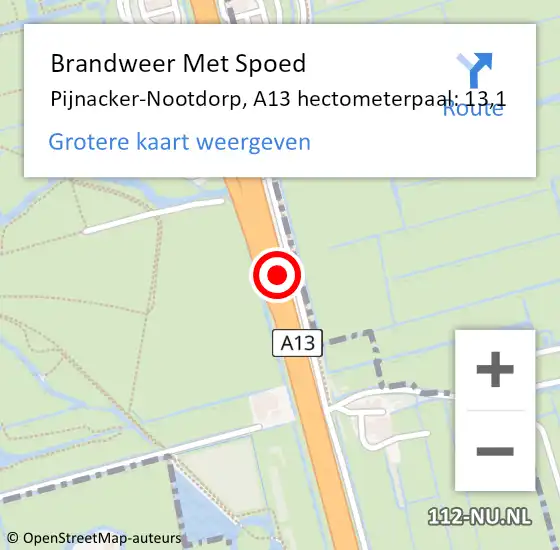 Locatie op kaart van de 112 melding: Brandweer Met Spoed Naar Pijnacker-Nootdorp, A13 hectometerpaal: 13,1 op 25 juli 2024 15:00
