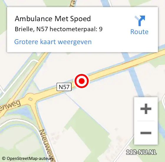 Locatie op kaart van de 112 melding: Ambulance Met Spoed Naar Brielle, N57 hectometerpaal: 9 op 25 juli 2024 15:18