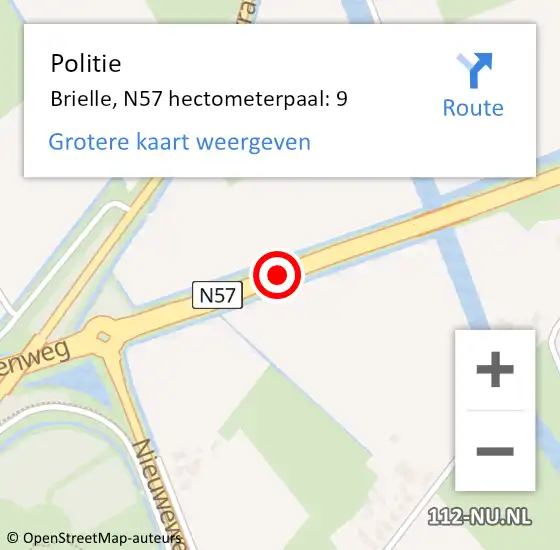 Locatie op kaart van de 112 melding: Politie Brielle, N57 hectometerpaal: 9 op 25 juli 2024 15:20