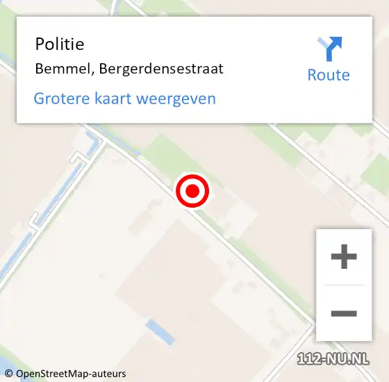 Locatie op kaart van de 112 melding: Politie Bemmel, Bergerdensestraat op 25 juli 2024 15:24