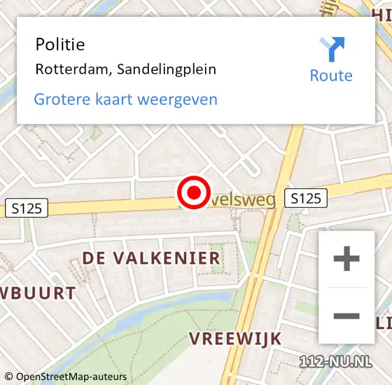 Locatie op kaart van de 112 melding: Politie Rotterdam, Sandelingplein op 25 juli 2024 15:48