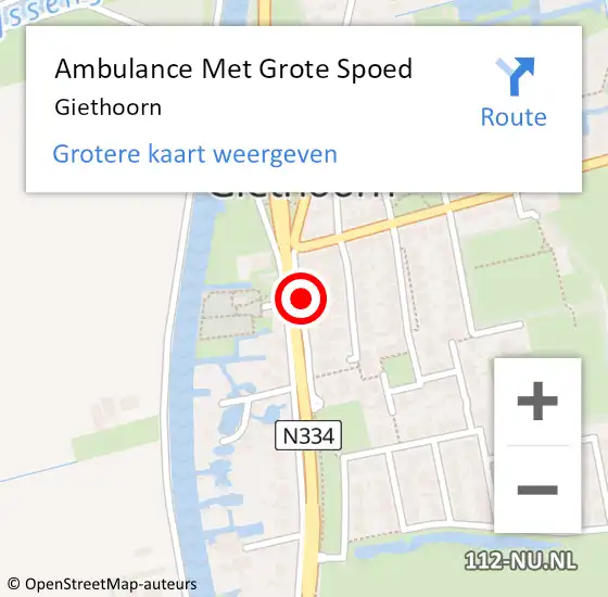 Locatie op kaart van de 112 melding: Ambulance Met Grote Spoed Naar Giethoorn op 25 juli 2024 16:05