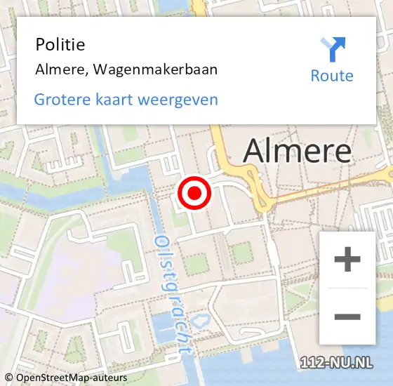 Locatie op kaart van de 112 melding: Politie Almere, Wagenmakerbaan op 25 juli 2024 16:17