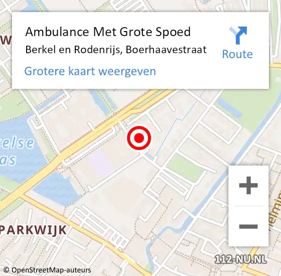 Locatie op kaart van de 112 melding: Ambulance Met Grote Spoed Naar Berkel en Rodenrijs, Boerhaavestraat op 25 juli 2024 16:21