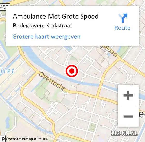 Locatie op kaart van de 112 melding: Ambulance Met Grote Spoed Naar Bodegraven, Kerkstraat op 25 juli 2024 16:32