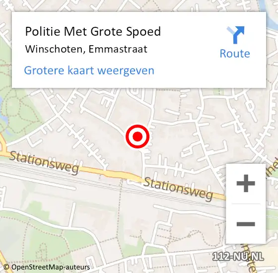 Locatie op kaart van de 112 melding: Politie Met Grote Spoed Naar Winschoten, Emmastraat op 25 juli 2024 16:36