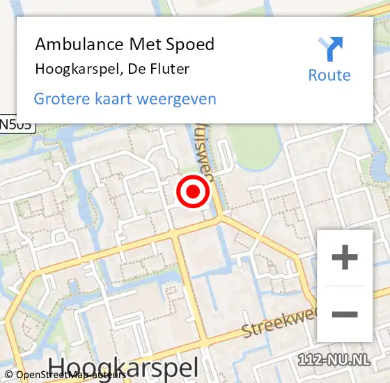 Locatie op kaart van de 112 melding: Ambulance Met Spoed Naar Hoogkarspel, De Fluter op 25 juli 2024 16:41