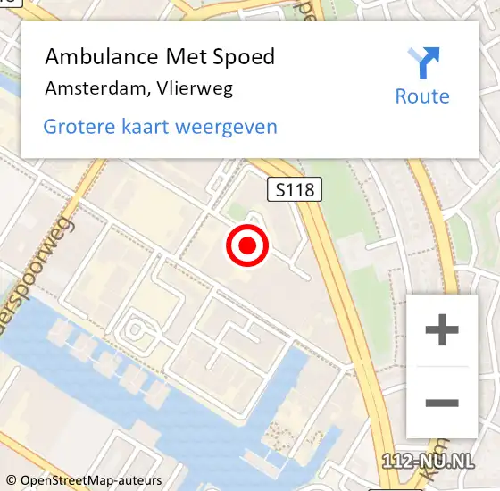 Locatie op kaart van de 112 melding: Ambulance Met Spoed Naar Amsterdam, Vlierweg op 25 juli 2024 16:51