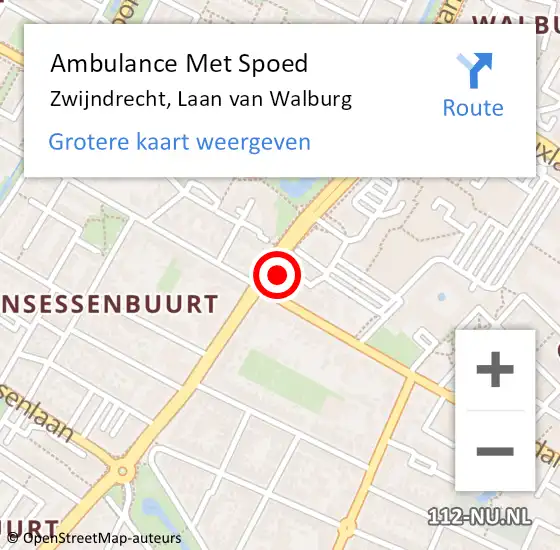 Locatie op kaart van de 112 melding: Ambulance Met Spoed Naar Zwijndrecht, Laan van Walburg op 25 juli 2024 17:01