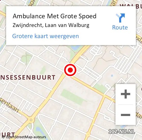 Locatie op kaart van de 112 melding: Ambulance Met Grote Spoed Naar Zwijndrecht, Laan van Walburg op 25 juli 2024 17:05