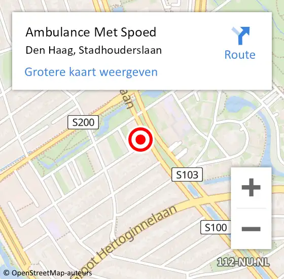 Locatie op kaart van de 112 melding: Ambulance Met Spoed Naar Den Haag, Stadhouderslaan op 25 juli 2024 17:08