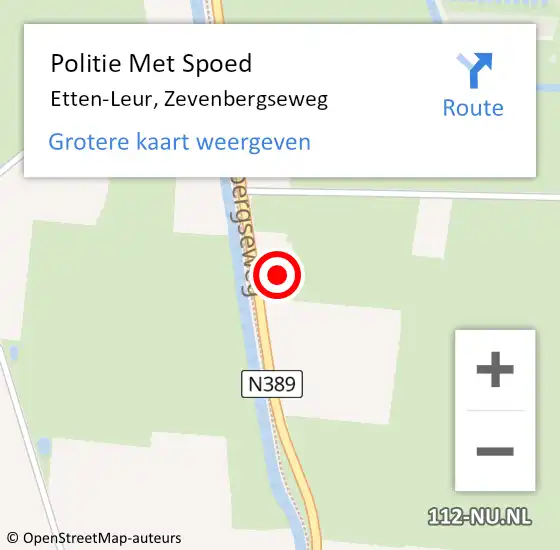 Locatie op kaart van de 112 melding: Politie Met Spoed Naar Etten-Leur, Zevenbergseweg op 25 juli 2024 17:10