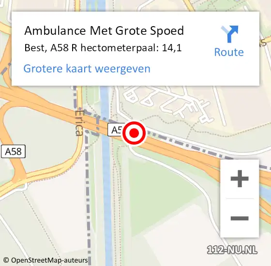 Locatie op kaart van de 112 melding: Ambulance Met Grote Spoed Naar Best, A58 R hectometerpaal: 14,1 op 14 oktober 2014 10:55