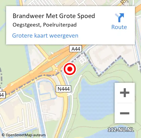 Locatie op kaart van de 112 melding: Brandweer Met Grote Spoed Naar Oegstgeest, Poelruiterpad op 25 juli 2024 17:39