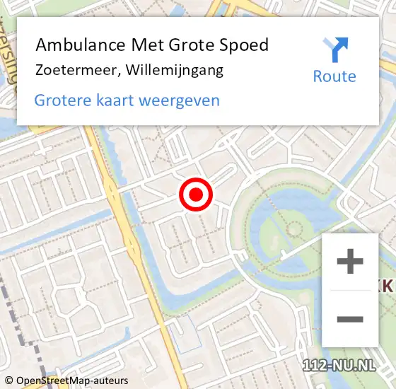 Locatie op kaart van de 112 melding: Ambulance Met Grote Spoed Naar Zoetermeer, Willemijngang op 25 juli 2024 18:19