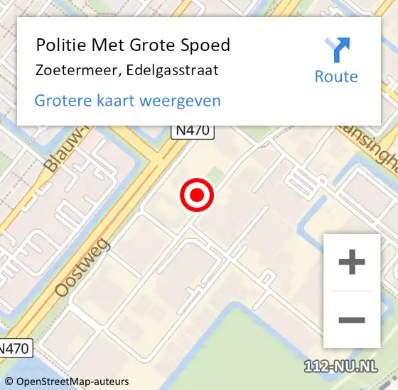 Locatie op kaart van de 112 melding: Politie Met Grote Spoed Naar Zoetermeer, Edelgasstraat op 25 juli 2024 18:41