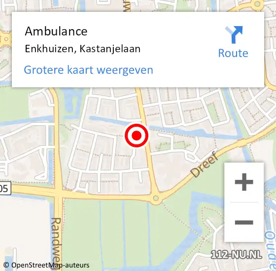 Locatie op kaart van de 112 melding: Ambulance Enkhuizen, Kastanjelaan op 25 juli 2024 18:44