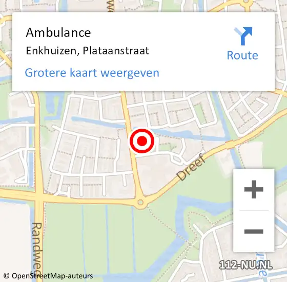 Locatie op kaart van de 112 melding: Ambulance Enkhuizen, Plataanstraat op 25 juli 2024 18:49