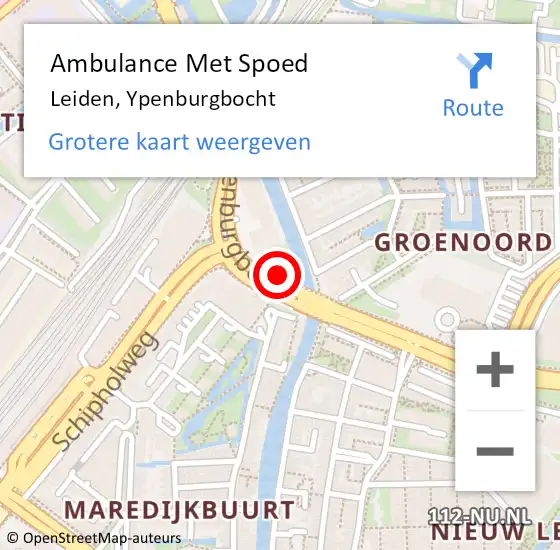 Locatie op kaart van de 112 melding: Ambulance Met Spoed Naar Leiden, Ypenburgbocht op 25 juli 2024 18:49