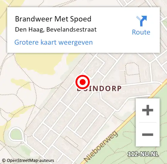 Locatie op kaart van de 112 melding: Brandweer Met Spoed Naar Den Haag, Bevelandsestraat op 25 juli 2024 19:31