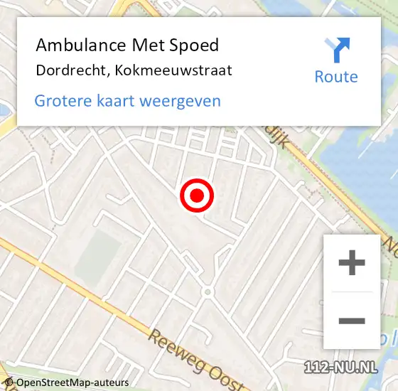 Locatie op kaart van de 112 melding: Ambulance Met Spoed Naar Dordrecht, Kokmeeuwstraat op 25 juli 2024 19:37