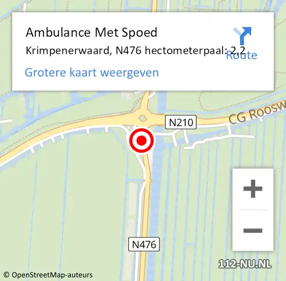 Locatie op kaart van de 112 melding: Ambulance Met Spoed Naar Krimpenerwaard, N476 hectometerpaal: 2,2 op 25 juli 2024 19:43