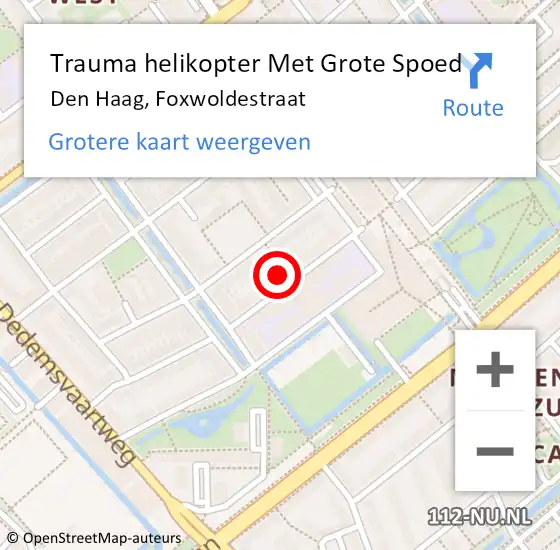 Locatie op kaart van de 112 melding: Trauma helikopter Met Grote Spoed Naar Den Haag, Foxwoldestraat op 25 juli 2024 19:44