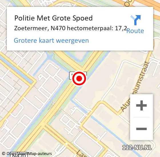 Locatie op kaart van de 112 melding: Politie Met Grote Spoed Naar Zoetermeer, N470 hectometerpaal: 17,2 op 25 juli 2024 19:44
