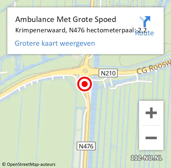 Locatie op kaart van de 112 melding: Ambulance Met Grote Spoed Naar Krimpenerwaard, N476 hectometerpaal: 2,2 op 25 juli 2024 19:48