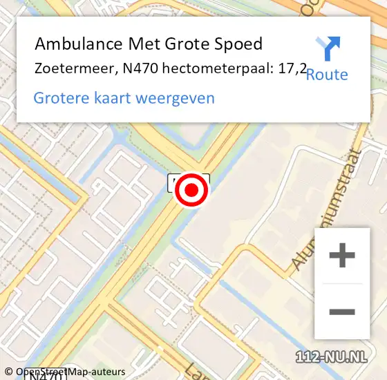 Locatie op kaart van de 112 melding: Ambulance Met Grote Spoed Naar Zoetermeer, N470 hectometerpaal: 17,2 op 25 juli 2024 19:48