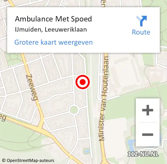 Locatie op kaart van de 112 melding: Ambulance Met Spoed Naar IJmuiden, Leeuweriklaan op 25 juli 2024 20:04